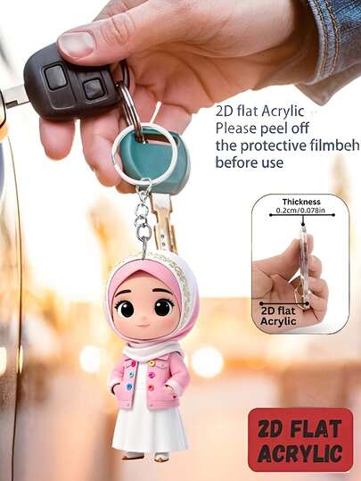 Muslim-Themed Acrylic Keychain, Suitable For Car Keys, Backpack Decoration, Office Desk Display, Phone Charm, House Keys, Gym Bag Accessories, Luggage Tags, And Souvenirs/Gifts. Available In Various Colors And Cartoon Designs.