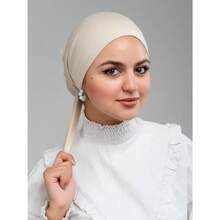 1pc Simple Solid Color Soft & Comfortable Headscarf, Headwrap, Turban Style Cap, Women Chemo Hat, Suitable For Daily Life And Outdoor Sports For Dress - Màu be - Xem 1