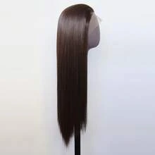 24英寸和40英寸巧克力棕色合成蕾丝前假发，耐热纤维，无需胶水 - 预先拔毛的自然发际线，180%密度深棕色蕾丝前假发，13x4蕾丝区域，适合日常佩戴和角色扮演 - 巧克力棕 - 查看 4