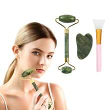 3件套玉石美容工具套装 - 玉石滚轮 + 牛角刮痧板 + 面膜刷，质地细腻，易于使用 - 适用于日常护肤、面膜护理、面部护理 - 实用护肤套装 - 面膜刷 | 硅胶面膜刷 | 混合刷 | 面膜涂抹器 | 美容工具 | 刮痧板 - 彩色 - 查看 2