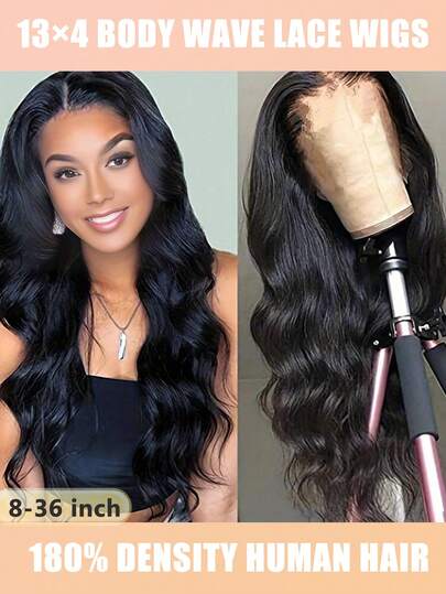 1pc Fashionable Long Curly Wig, Wavy Style, 13x4 Transparent Lace Front Wigs Human Hair With Baby Hair Glueless Design For Daily Use, Black Options, Daily Wear Wig 36" Body Wave Lace Front Wig For Women Body Wave Lace Front Wig Hair Natural Black Color Human Hair For Women 180% Density Body Wave Lace Front Wigs For Women Human Hair Long Curly Wavy Wigs Natural Looking For Cosplay Costume Accessories Natural Curly Hairline(Bob Wigs 8-16 Inch)