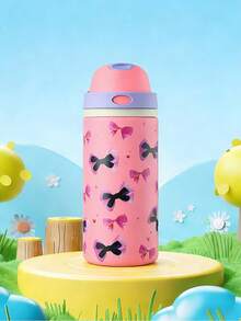 Meoky 19oz Travel Water Bottle: 2-In-1 Push-Button Drinking Spout And Flip-Up Straw, Leak-Proof, For Hot & Cold Drinks, Stainless Steel Insulated Cup, Fits Car Cup Holders, Ideal Gift For Travel, Fitness, School, And Outdoor Activities - Pink Bow - View 4