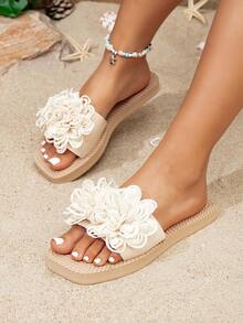 Women's 2025 Spring/Summer New Fashionable Elegant Classic Outdoor Non-Slip Wear-Resistant Bow Tie Open Toe Slippers, Ladies Beach Vacation Casual Sandals - Beige - View 6