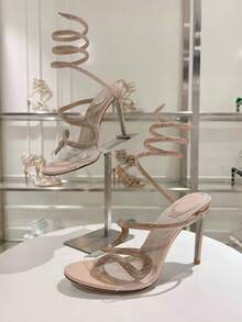 2026 New Rhinestone Snake Wrap High Heel Shoes, Sexy Stiletto Heel Celebrity Style Strap Gorgeous Sandals - Champagne - View 1