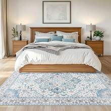 Blue,Area Rug 5x7 Feet Living Room Rug Pink And Blue Bohemian Style Washable Machine-Washable Rug Non-Slip Indoor Rug Foldable Large Size Soft Rug Suitable For Dining Room, Bedroom, Study, And Dormitory - 藍色 - 查看 2