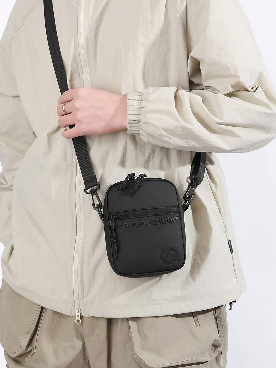 Mini PU Solid Color Crossbody Bag For Men, Suitable For Daily Commute, Travel, Shopping, Casual Wear - Black - View 1