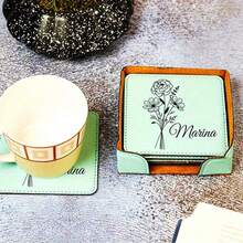 1pc Customized Engraved Leather Coaster, Personalized Name Drink Coaster, Kitchen Coaster, Desk Coaster, Dining Coaster, Wedding Coaster, Coaster Gift, Wedding, Couple, Housewarming, Party, Business, Library, Colleague, Boss, Birthday, New Year, Thanksgiving, Valentine's Day Gift - Multicolor - View 4