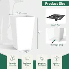 Garden 20" Tall Planters Set Of 2 Large White Tapered Plastic Flower Pots For Indoor And Outdoor Use Modern Plant Containers With Drainage Holes Ideal For Front Porch Patio Balcony - 白色 - 查看 5