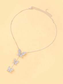 1pc Fashionable Rhinestone Butterfly Necklace, Minimalist Sexy Long Clavicle Chain Jewelry For Women