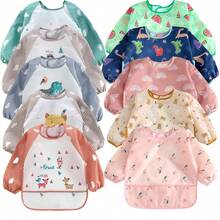 2件套新生儿反穿围兜，婴儿喂食罩衫，婴儿进食服，男女通用 - 彩色 - 查看 1