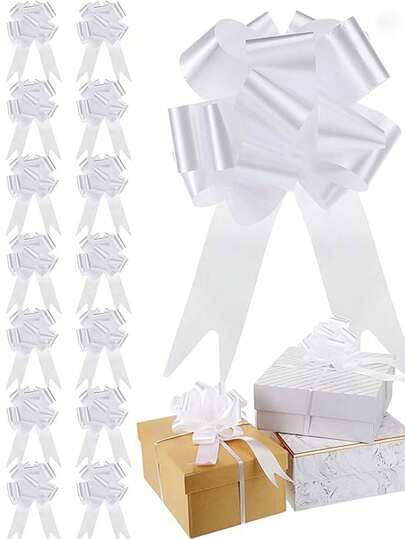 10/20/50pcs White Satin Ribbon Bows, White Gift Wrapping Pull Bows, Suitable For Valentine's Day Gifts, Weddings And Birthday Party Decorations, Large Floral Decor Ribbons, Applicable For Gift Boxes And Bouquets, White Gift Wrapping Bows, Valentine's Day Gifts
