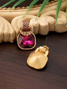 1 Pair Elegant Geometric Cubic Purple Rhinestone Earrings, Fashionable & Minimalist Design Suitable For Women's Daily Wear Or Gift - Purple - View 5