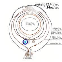 6件套波西米亚风生命树吊坠串珠项链套装 - 邪眼日月设计，男女皆宜，适合休闲佩戴，四季皆宜 - 銀色 - 查看 4
