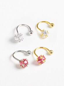 1 قطعة من الفضة الإسترليني S925 غير مسبب للحساسية للسرة، كرة من الراين اللامعة، كرة فرو، منحني، ثقب السرة على شكل C، مناسب للنساء، أفضل هدية لصديقة، أم، أخت - مسمار زر البطن المفرد - مشاهدة 7