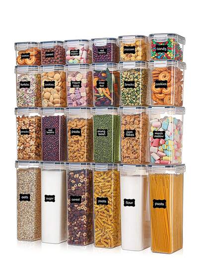 24pcs Airtight Food Storage Containers With Labels And Markers, Capacity For Cereal, Pasta, Flour, Sugar - Dishwasher  - Perfect For Back To School, College, And Kitchen Organization.