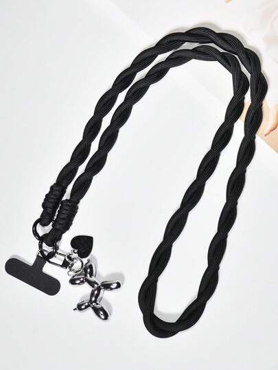 1 Set Black Nylon Braided Lanyard, Unisex Stylish Multifunctional Phone Anti-Drop Anti-Lost Halter, Long Double-Headed Buckle Bag Strap, Camera Strap, Jelly Balloon Dog Phone Charm Keychain, Exquisite High-End Creative Cute Bag Accessory Compatible With Android And Most Smartphone,Gifts For Mother, Family, Friends, Kids, Birthday, Holiday Phone Chain