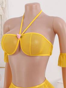 5件套黄色性感内衣臂套，极具挑逗风格，搭配丁字裤臂套，是亲密娱乐的完美选择。 - 黃色 - 查看 5