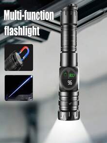Rechargeable USB LED Tactical Flashlight With Strong Magnet, COB Side Light, Suitable For Camping, Fishing, Emergencies, Adjustable Spot/Flood Beam, Waterproof, For Outdoor Work, Car, Home Use (Product + Box + Cable) - Black - View 8