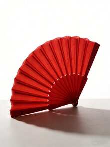 1pc Plain Plastic Folding Hand Fan, Suitable For Parties, Banquets, Weddings As Accessory - Red - View 4