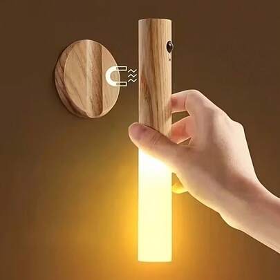 Luminária de parede com sensor de movimento na cor nogueira (1 unidade), luz noturna inteligente com sensor PIR, luminária de parede magnética LED recarregável via USB, luz de 3 cores, fácil instalação e portátil, design sem fio, adequada para corredor, quarto, escadas, armário, banheiro - Material ABS (bateria incluída)