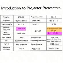1pc 1080P Supported Mini Portable Projector - 180° Flexible Adjustable Angle & Instant Quick Focus, Supports WiFi Bluetooth Wireless Screen Mirroring - Compatible With IOS/Android/Windows Devices, Includes Remote Control For Home Theater, Outdoor Camping, Airbnb, And Smartphones/USB/Devices - Black - View 8