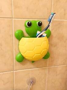 Adorable Turtle Wall Organizer With Strong Suction Cups Cute Cartoon Toothbrush Holder & Bathroom Storage Rack For Multi-Use PP Container For Toothpaste, Pens, Makeup Brushes Space-Saving Travel Organizer, Decor Storage,Cute Animal Shaped Blue Turtle Toothbrush Holder Wall Mounted Bathroom Toothpaste Storage Rack, Bathroom Accessories, Room Decor - Multicolor - View 8