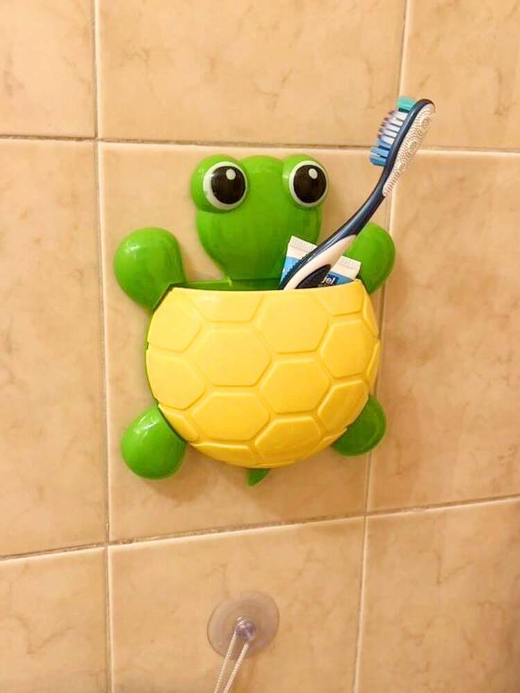 Adorable Turtle Wall Organizer With Strong Suction Cups Cute Cartoon Toothbrush Holder & Bathroom Storage Rack For Multi-Use PP Container For Toothpaste, Pens, Makeup Brushes Space-Saving Travel Organizer, Decor Storage,Cute Animal Shaped Blue Turtle Toothbrush Holder Wall Mounted Bathroom Toothpaste Storage Rack, Bathroom Accessories, Room Decor - Multicolor - View 8