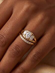 1枚经典优雅U型7颗立方氧化锆925纯银戒指，女士派对首饰，女友周年纪念礼物 - U型七鑽戒指 - 查看 5