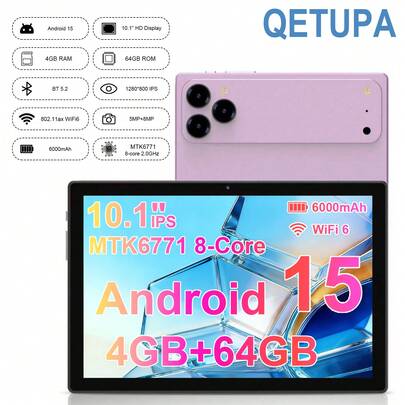  Qetupa Y40 Android Tablet, New Model 2026, 10.1 Inch Screen, MTK6771 CPU, Octa-Core 2.0 GHz High-Speed Processor, 4GB RAM + 64GB Storage (Supports 1TB SD Card Expansion), 1280*800 HD IPS Touchscreen, 5MP Front Camera + 8MP Rear Camera, 6000mAh Long-Lasting Battery, Supports 802.11ax Wi-Fi 6 And GPS
