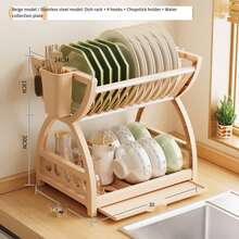 1pc Plastic Kitchen Rack, Dish Drainer, Multifunctional Bowl Cabinet, Plate & Cutlery Organizer, Double Layer Tableware Holder - Multicolor - View 18