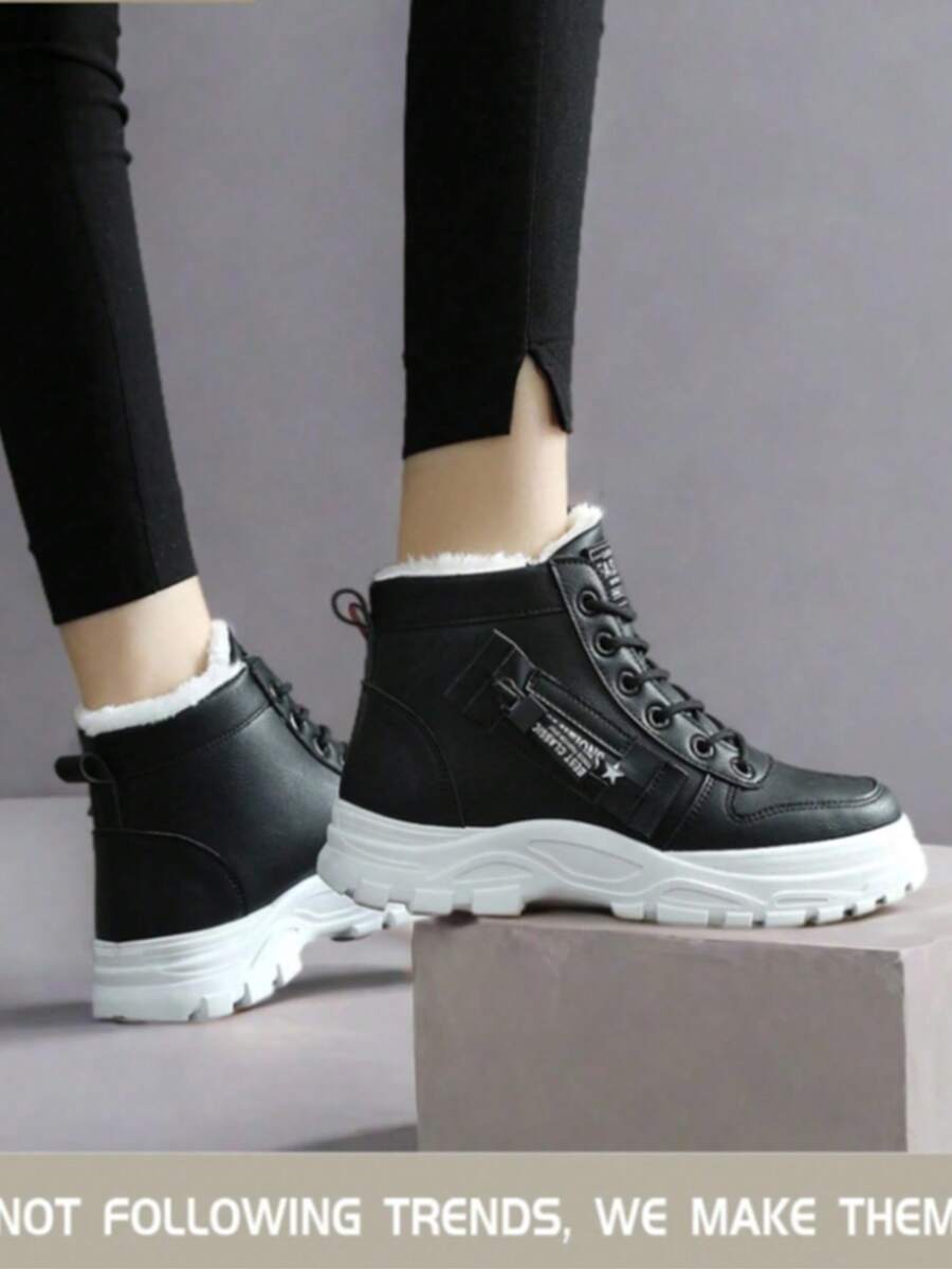 1 Pair High Quality Multi-Purpose Fashion Casual Waterproof Anti-Slip Warm Fuzzy Snow Boots With Thick Soles, Outdoor Sporty Casual Shoes For Daily Match - màu đen - Xem 1