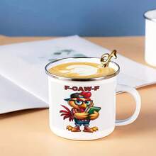 1个趣味公鸡和“F-CAW-F”图案马克杯 - 12.5盎司不锈钢杯，公鸡设计，咖啡杯，适合教师、文学爱好者、毕业典礼、万圣节等场合 - 白色 - 查看 8