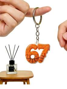 1pc/3pcs 2D Printed "67" Sports Ball Acrylic Keychain Backpack Decor, Interesting Dripping Ice Cream Style, Suitable For Party, New Year, Sports Birthday Gifts, Can Be Used As Gifts For Siblings, Unisex - Multicolor - View 11