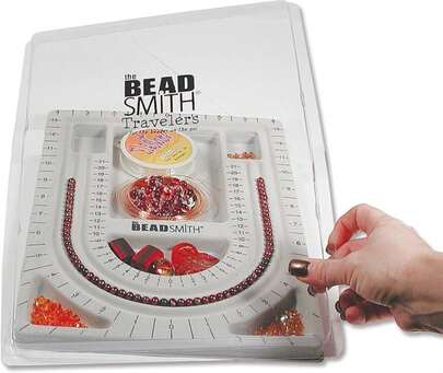 The Beadsmith Bead Board With Cover, Grey Flocked, 3 U-Shaped Channels, 6 Recessed Compartments,13.25H X 9.75L Inches, Design Boards For Creating Bracelets, Necklaces And Other Jewelry