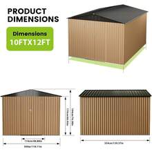 Cobertizo de almacenamiento metálico para exteriores de 3 x 3,6 m, de acero galvanizado, con puertas con cerradura, gran espacio para guardar herramientas y utensilios, ideal para patio, jardín, exterior, color marrón.