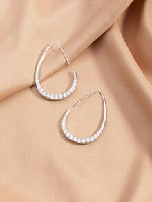 1 Pair Simple Rhinestone Decorated U-Shaped Earrings (For Women) - Silver - View 2