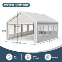10x20'/ 13x26'/16x32'/20x40' Party Tent Heavy Duty Carport Gazebo Canopy Garage Car Shelter With Windows Outdoor UV Protection & Waterproof Party Tent Multifunctional Outdoor Commercial Use For Events & Car / Motorcycle / Boat Protection 2 Windows Walls +2 Zipper Walls - White - View 7
