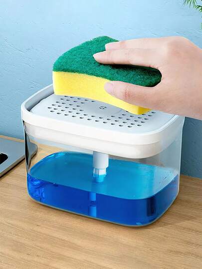 Kitchen Soap Dispenser, Kitchen Dishwashing Liquid Dispenser And Sponge Holder, Comes With Dish Sponge, Dish Soap Dispenser, Plastic Pump Soap Dispenser, Kitchen Accessories, Sink Countertop Storage, Efficient Cleaning Tools - Practical Kitchen Gadgets