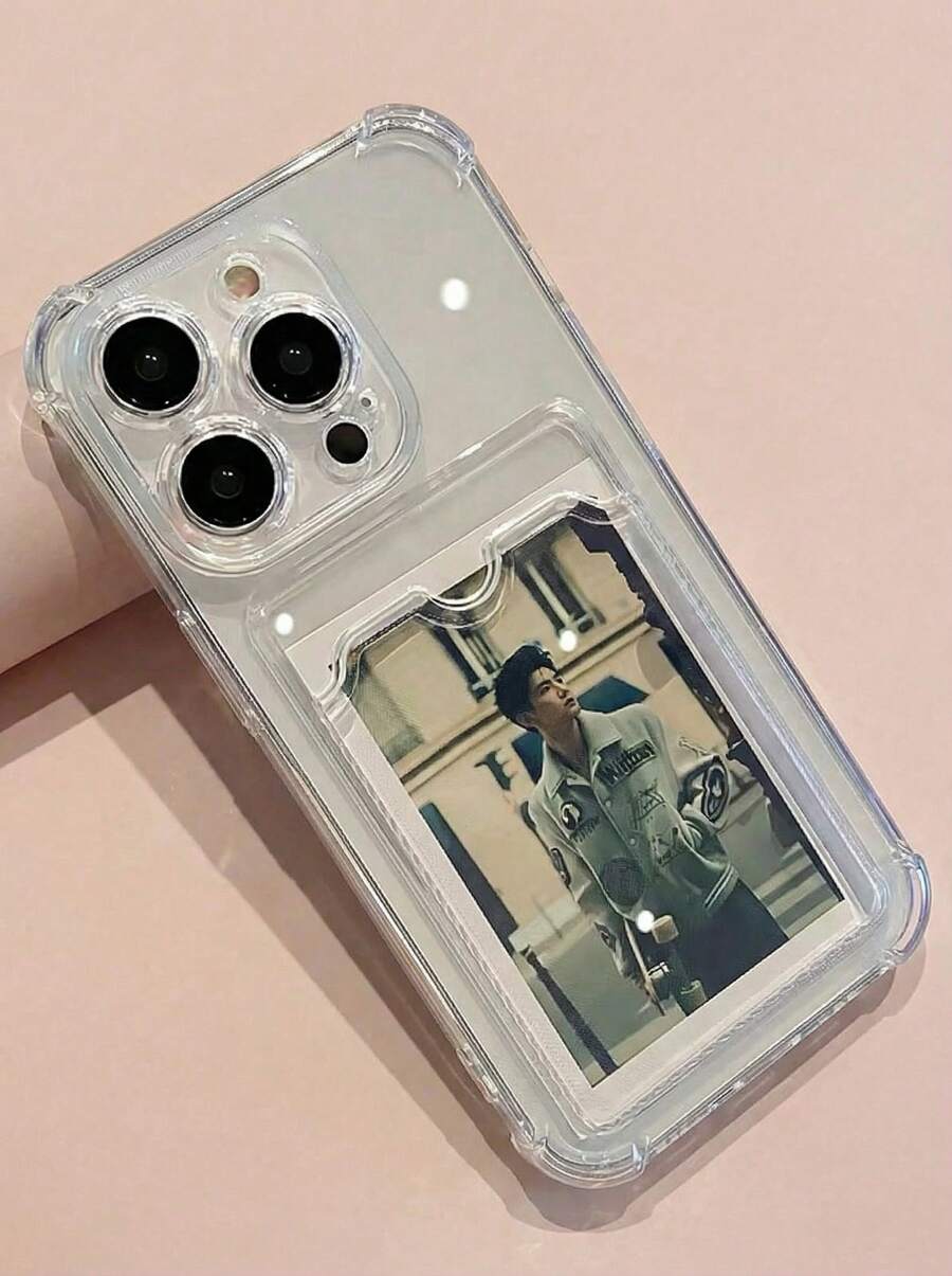 POKOJA LAND 1pc Transparent Card Slot Stand Phone Case Compatible With IPhone 15 14 13 12 11 Pro Max 14Plus, Transparent Wallet Silicone Shock-Proof Back Cover Waterproof Anti-Fall Scratch Resistant - Clear - View 1