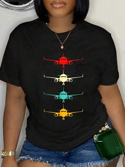100% Cotton Aviation Airplane Flying Airline Funny Vintage Pilot T-Shirt Graphic T-Shirts For Men And Women, Casual Printed Short-Sleeved Women's Tops, Women's Clothing