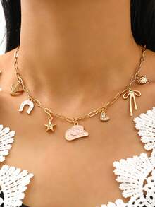 1 件西式手工树脂女牛仔粉色帽子、马蹄铁、仙人掌、五角星、蝴蝶结装饰时尚简约项链情人节、妈妈、母亲、母亲节、礼物