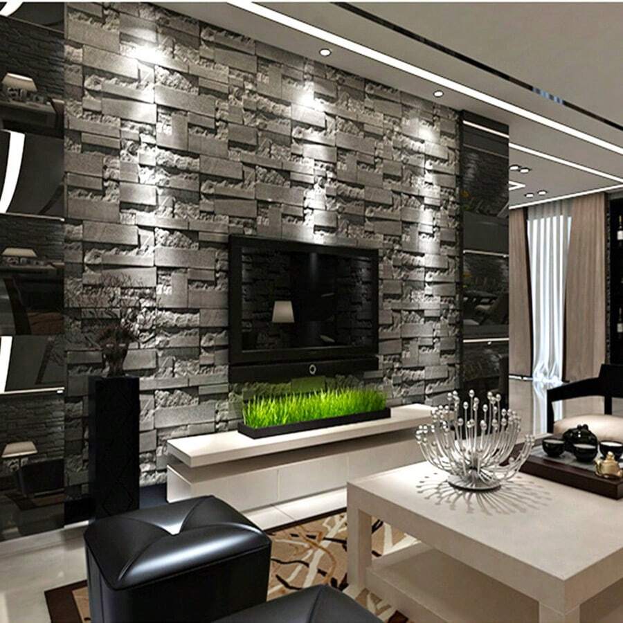 1卷可移除3D浮雕复古砖纹壁炉墙纸贴纸，自粘PVC材质，适用于家居装饰、办公室、客厅、餐厅、浴室、卧室、商业用途、家具翻新