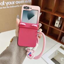 Cute Gradient Pink Cat Ears Phone Case With Pink FFlower Anti-Lost Strap Compatible With Samsung Galaxy ZFlip7 Z Flip6 ZFlip 5 Zflip6 Zflip5 Shockproof Back Cover - Màu hồng chuyển sắc - Xem 4