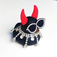 1pc Gothic Rubber Duck With Red Devil Horns, Diamond Necklace & Glasses - Durable PVC Halloween Car Dashboard Decor, Unique Party Accessory, Perfect Gift For Friends, Halloween Decorations - Black Duck - View 10