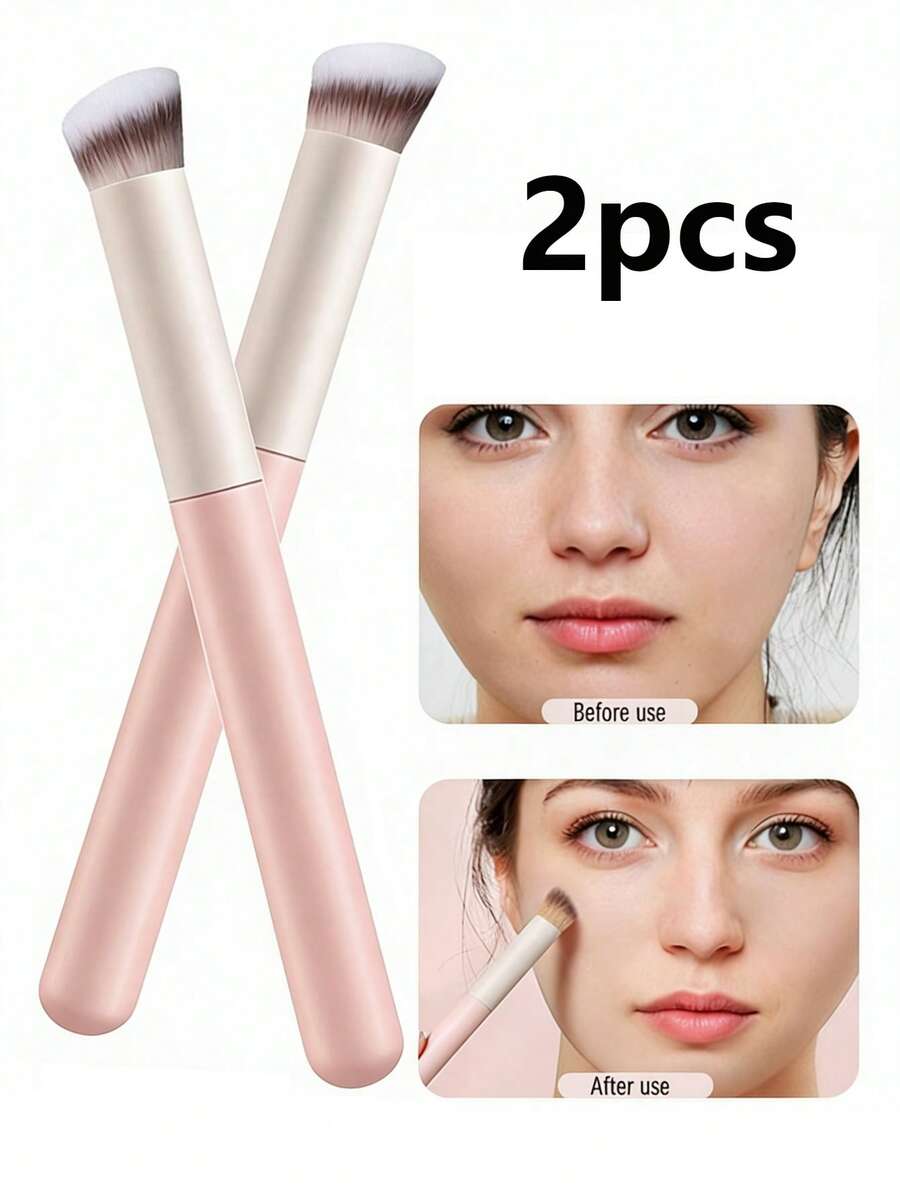2支遮瑕刷，适用于提亮眼妆、眼霜和遮瑕膏，可遮盖瑕疵、晕染，并可混合粉底液，化妆刷 - 西瓜粉 - 查看 1