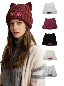 1 件扎染可爱涤纶针织猫耳帽，秋冬款