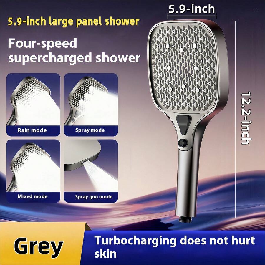 15cm Large Panel Shower Head, Extra-Large Panel, 4 Water Flow Modes (Rain/Mist/Mixed/Jet), Powerful Water Flow, Suitable For Homes With High Water Pressure. - Grey - View 1