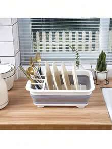 1 st hopfällbar diskställ, diskbänksorganisatör för tallrikar, skålar, bestick, hopfällbar disktorkställ - Vitt - Visa 5