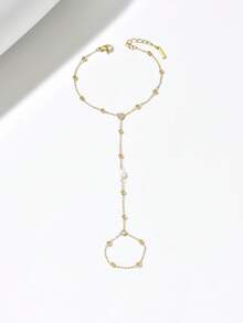 1件套简约心形珍珠锆石可调节手链戒指套装，时尚饰品，适合日常佩戴和派对场合 - 手指鏈 - 查看 4