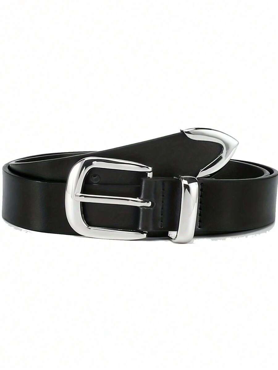 1条简约银色PU皮革腰带，百搭休闲腰带，适合青少年、夏季休闲、户外活动、旅行、毕业礼物、生日礼物、日常佩戴 - 黑色 - 查看 1